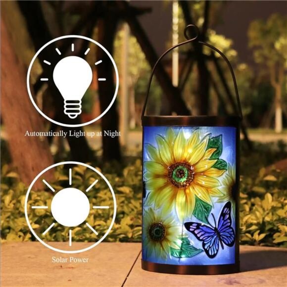Hanging Solar Lantern Outdoor Waterproof LED Solar Lights Sunflower Decorative - Picture 5 of 7
